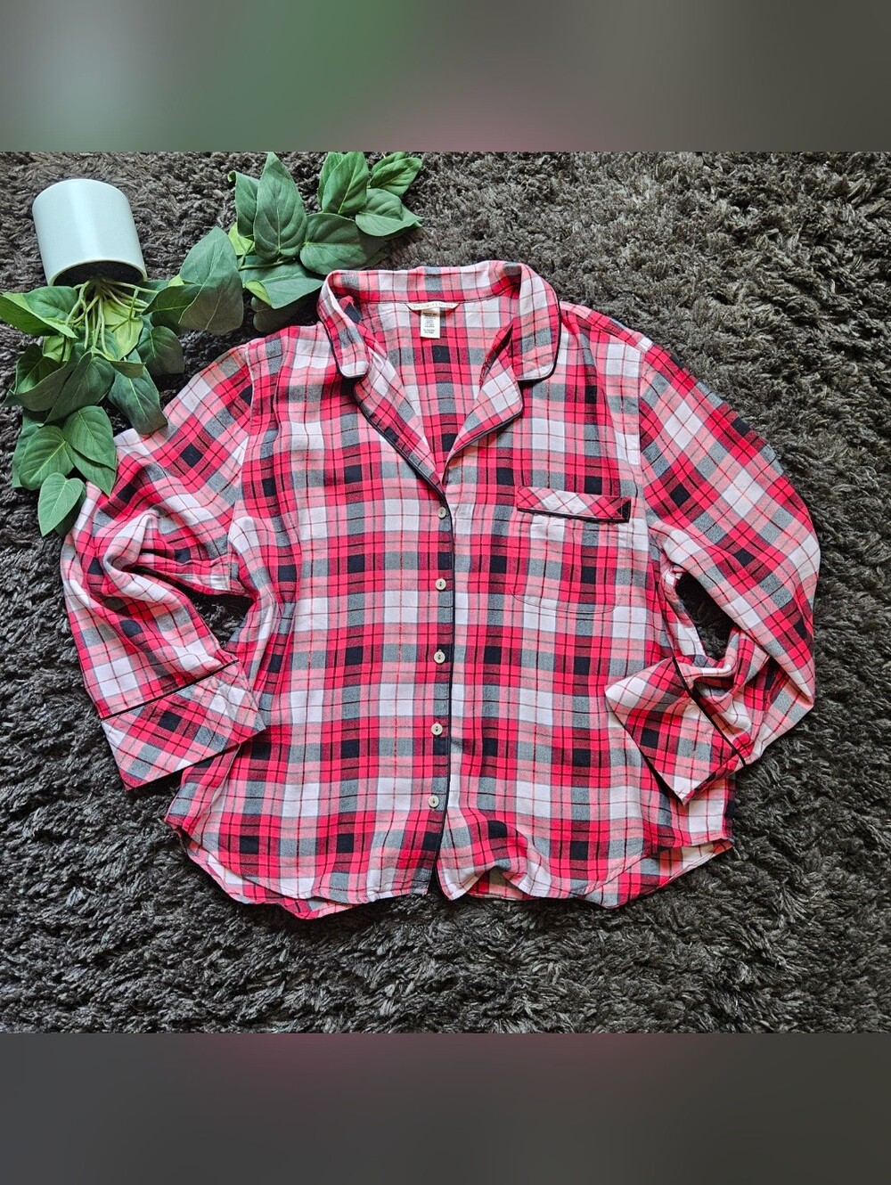Victoria's Secret VS XL long-sleeve, button-down flannel pajama top night shirt